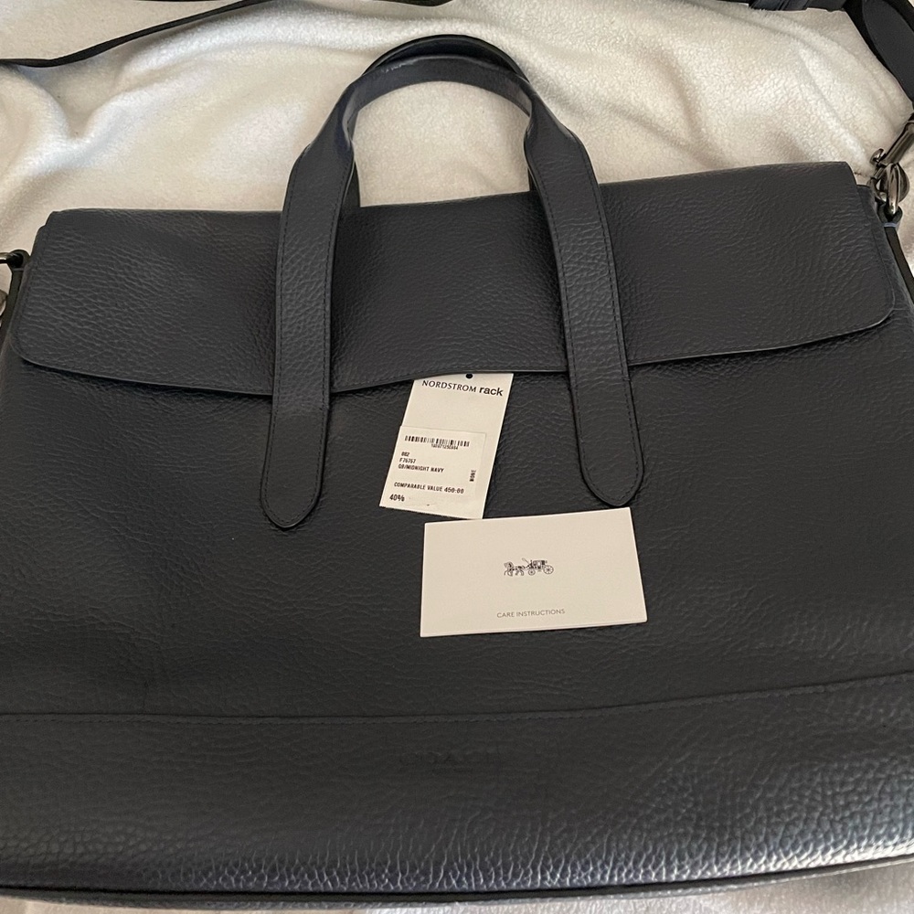EUC dark navy leather Coach unisex briefcase/shoulder bag